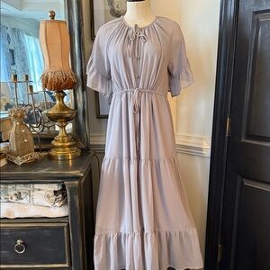 Women's Lavender Tie-Neck Tiered oversized Maxi Dress